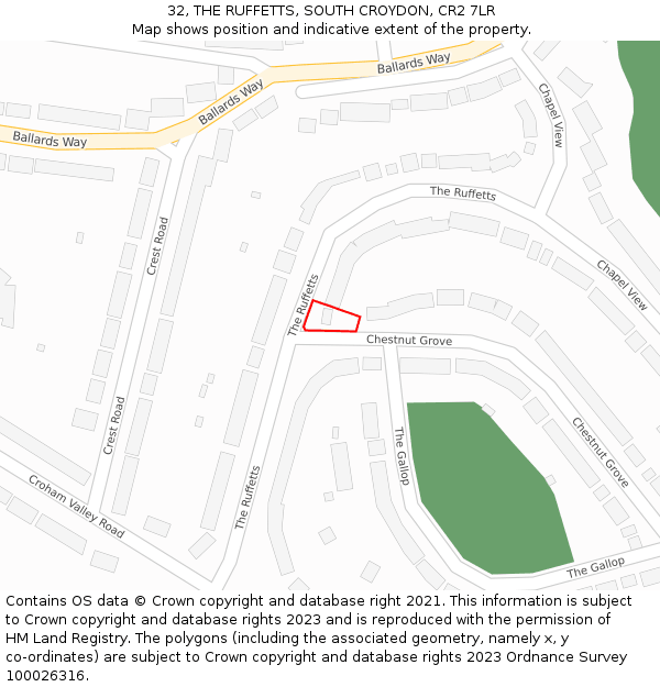 32, THE RUFFETTS, SOUTH CROYDON, CR2 7LR: Location map and indicative extent of plot