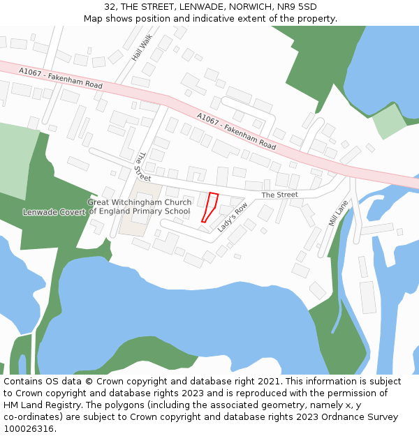 32, THE STREET, LENWADE, NORWICH, NR9 5SD: Location map and indicative extent of plot