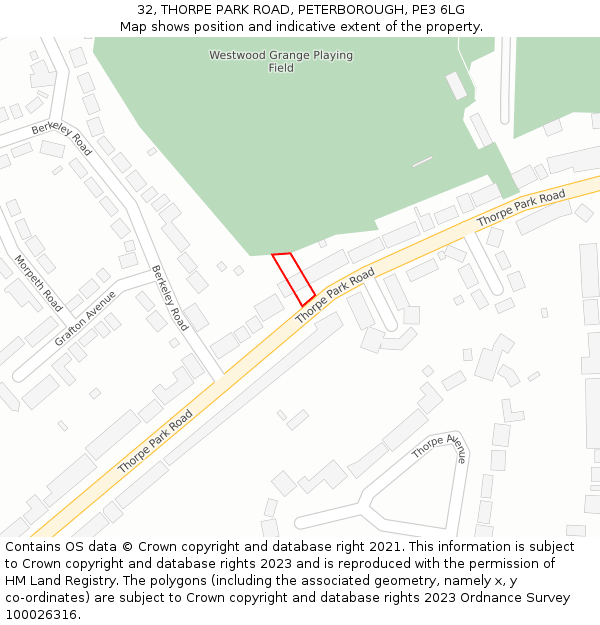 32, THORPE PARK ROAD, PETERBOROUGH, PE3 6LG: Location map and indicative extent of plot