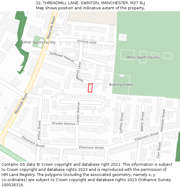 32, THREADMILL LANE, SWINTON, MANCHESTER, M27 9LJ: Location map and indicative extent of plot