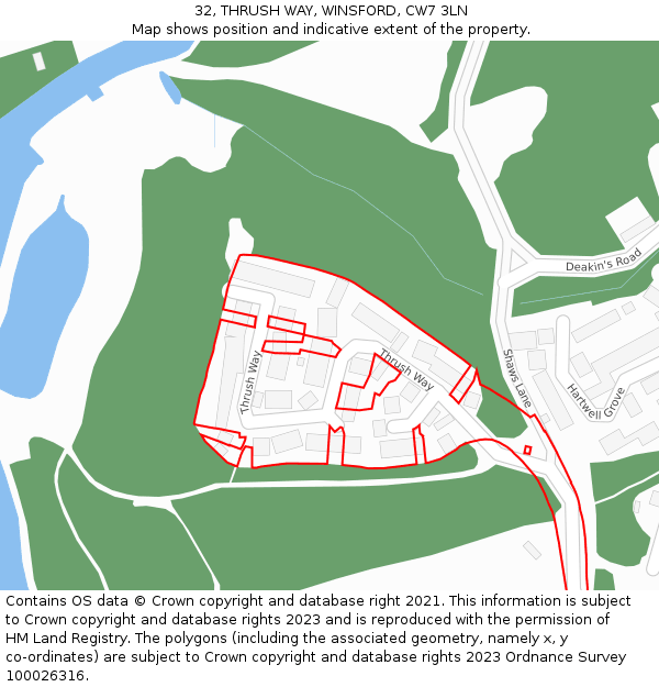 32, THRUSH WAY, WINSFORD, CW7 3LN: Location map and indicative extent of plot