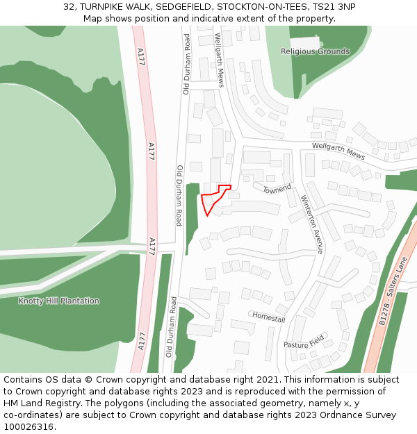 32, TURNPIKE WALK, SEDGEFIELD, STOCKTON-ON-TEES, TS21 3NP: Location map and indicative extent of plot