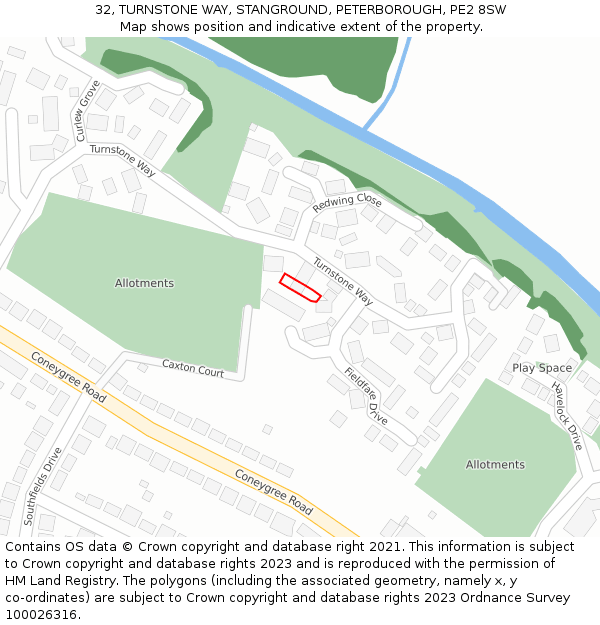 32, TURNSTONE WAY, STANGROUND, PETERBOROUGH, PE2 8SW: Location map and indicative extent of plot