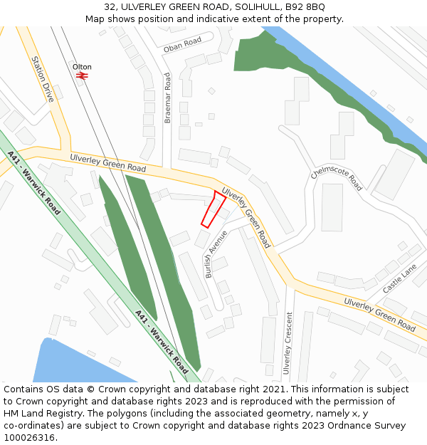 32, ULVERLEY GREEN ROAD, SOLIHULL, B92 8BQ: Location map and indicative extent of plot