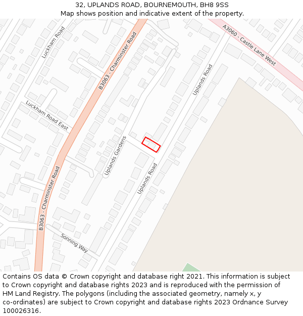 32, UPLANDS ROAD, BOURNEMOUTH, BH8 9SS: Location map and indicative extent of plot