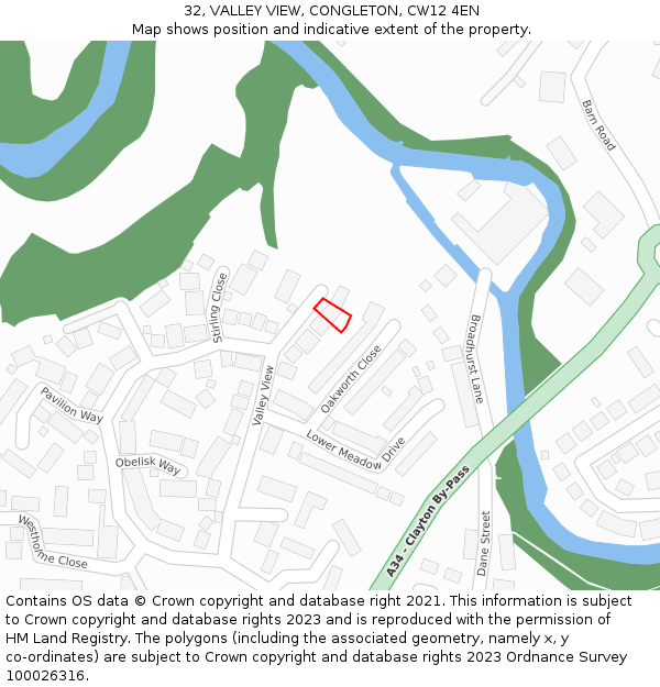 32, VALLEY VIEW, CONGLETON, CW12 4EN: Location map and indicative extent of plot