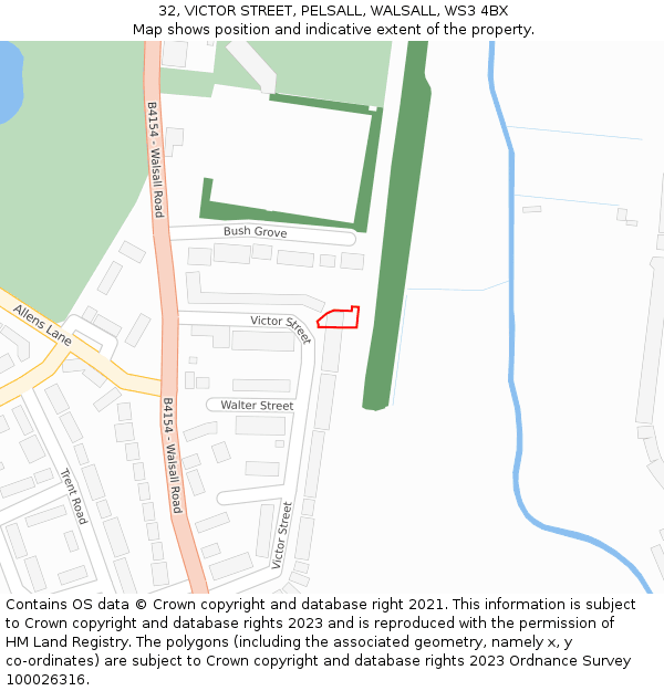 32, VICTOR STREET, PELSALL, WALSALL, WS3 4BX: Location map and indicative extent of plot