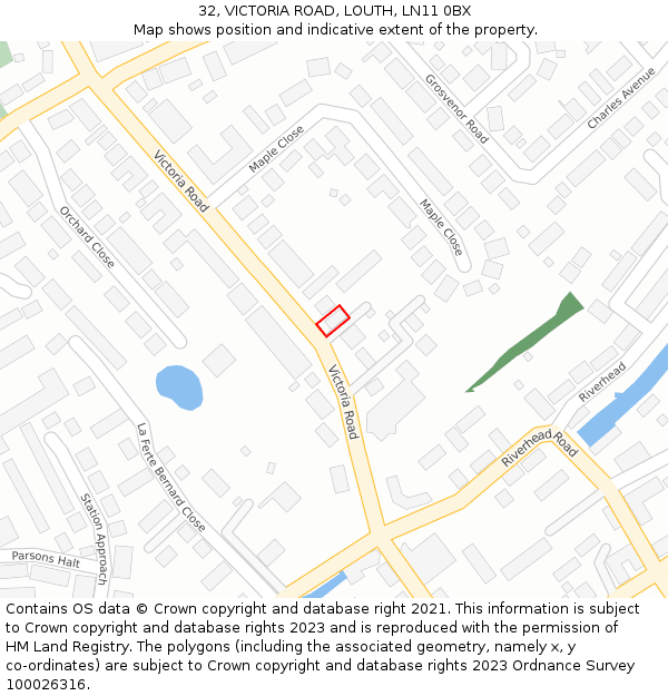 32, VICTORIA ROAD, LOUTH, LN11 0BX: Location map and indicative extent of plot