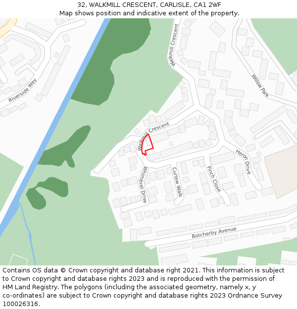 32, WALKMILL CRESCENT, CARLISLE, CA1 2WF: Location map and indicative extent of plot