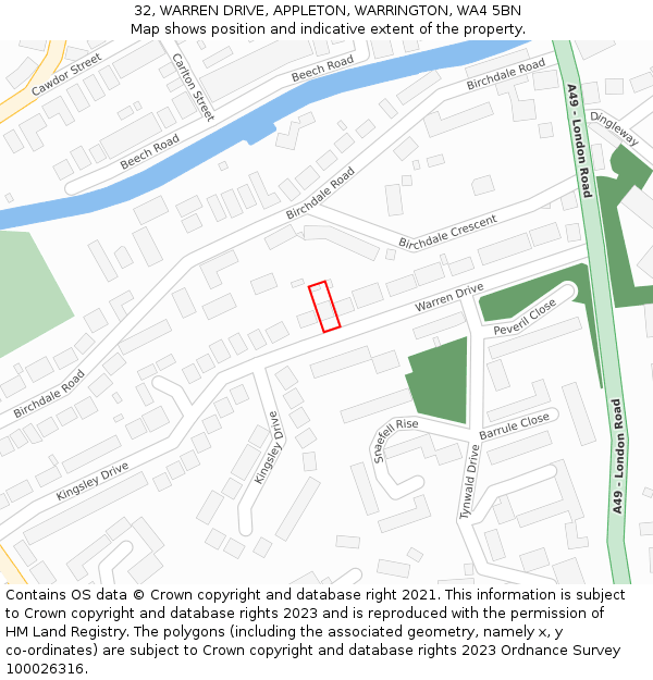 32, WARREN DRIVE, APPLETON, WARRINGTON, WA4 5BN: Location map and indicative extent of plot