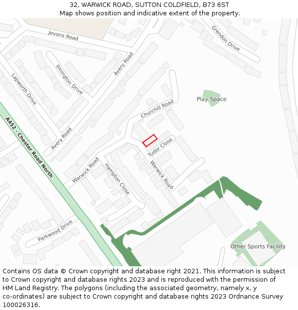 32, WARWICK ROAD, SUTTON COLDFIELD, B73 6ST: Location map and indicative extent of plot