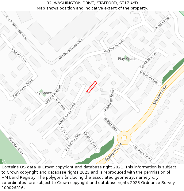 32, WASHINGTON DRIVE, STAFFORD, ST17 4YD: Location map and indicative extent of plot