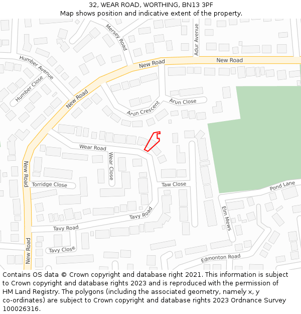 32, WEAR ROAD, WORTHING, BN13 3PF: Location map and indicative extent of plot