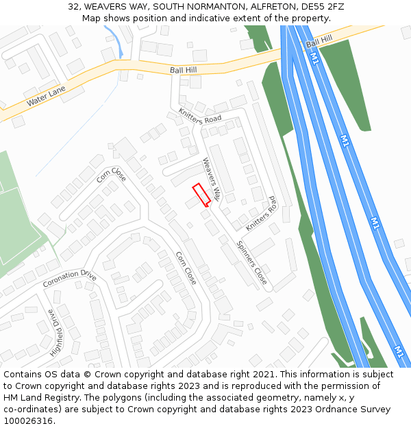 32, WEAVERS WAY, SOUTH NORMANTON, ALFRETON, DE55 2FZ: Location map and indicative extent of plot