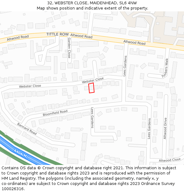 32, WEBSTER CLOSE, MAIDENHEAD, SL6 4NW: Location map and indicative extent of plot