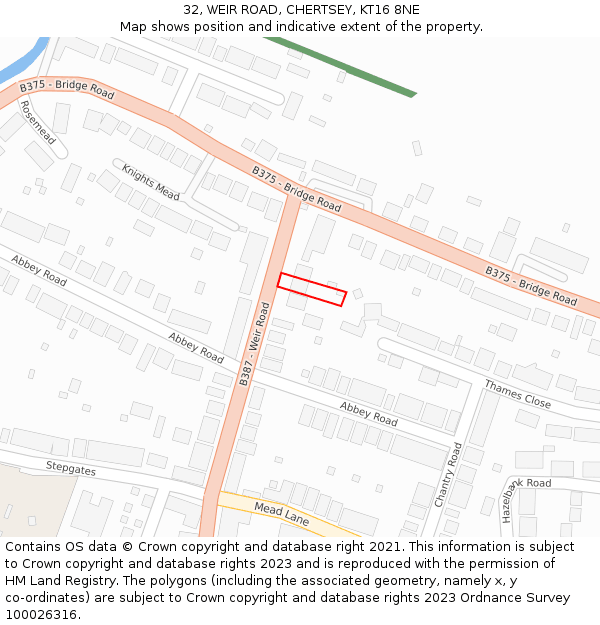 32, WEIR ROAD, CHERTSEY, KT16 8NE: Location map and indicative extent of plot