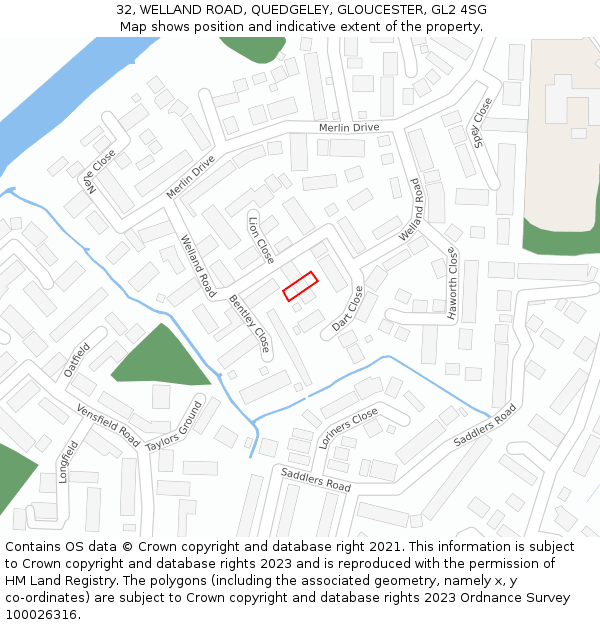 32, WELLAND ROAD, QUEDGELEY, GLOUCESTER, GL2 4SG: Location map and indicative extent of plot