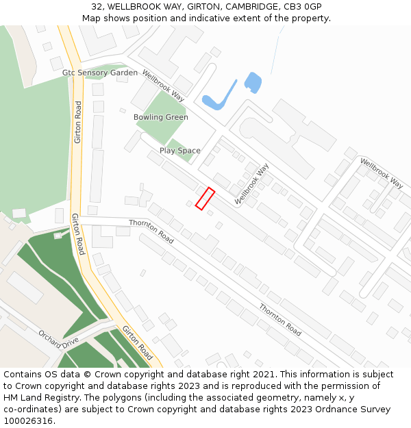 32, WELLBROOK WAY, GIRTON, CAMBRIDGE, CB3 0GP: Location map and indicative extent of plot