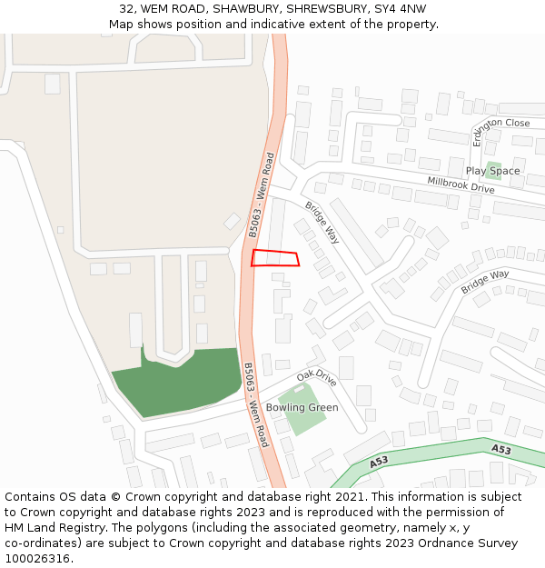 32, WEM ROAD, SHAWBURY, SHREWSBURY, SY4 4NW: Location map and indicative extent of plot