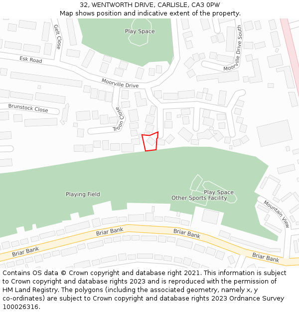 32, WENTWORTH DRIVE, CARLISLE, CA3 0PW: Location map and indicative extent of plot