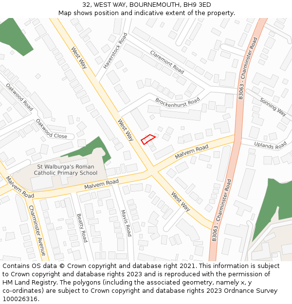 32, WEST WAY, BOURNEMOUTH, BH9 3ED: Location map and indicative extent of plot
