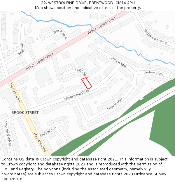 32, WESTBOURNE DRIVE, BRENTWOOD, CM14 4PH: Location map and indicative extent of plot