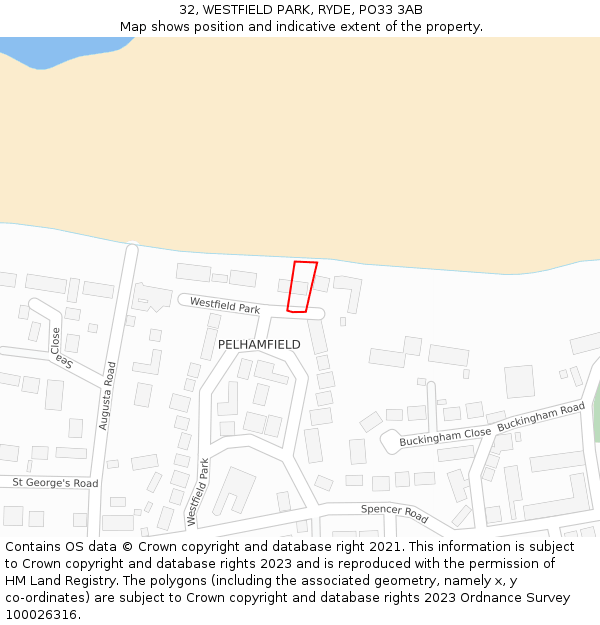 32, WESTFIELD PARK, RYDE, PO33 3AB: Location map and indicative extent of plot