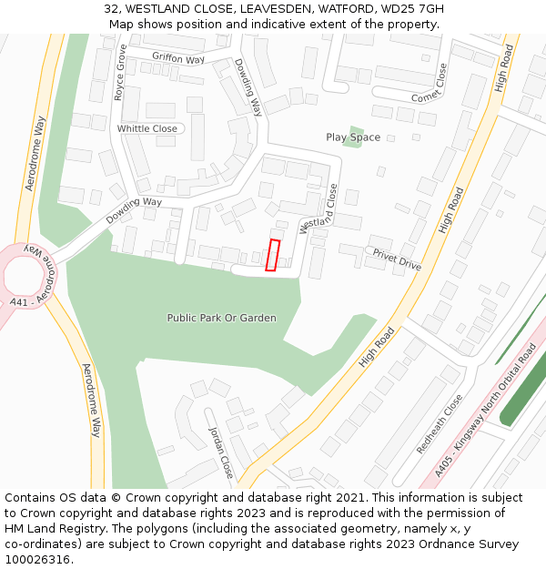 32, WESTLAND CLOSE, LEAVESDEN, WATFORD, WD25 7GH: Location map and indicative extent of plot