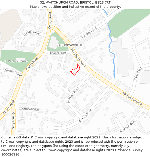32, WHITCHURCH ROAD, BRISTOL, BS13 7RT: Location map and indicative extent of plot