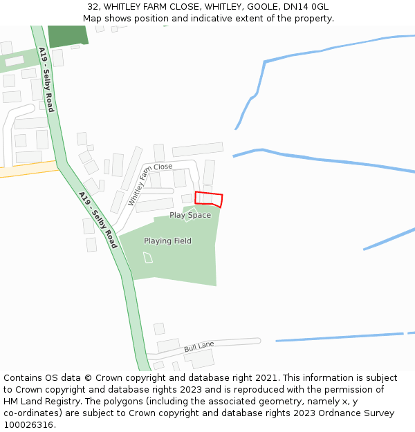 32, WHITLEY FARM CLOSE, WHITLEY, GOOLE, DN14 0GL: Location map and indicative extent of plot