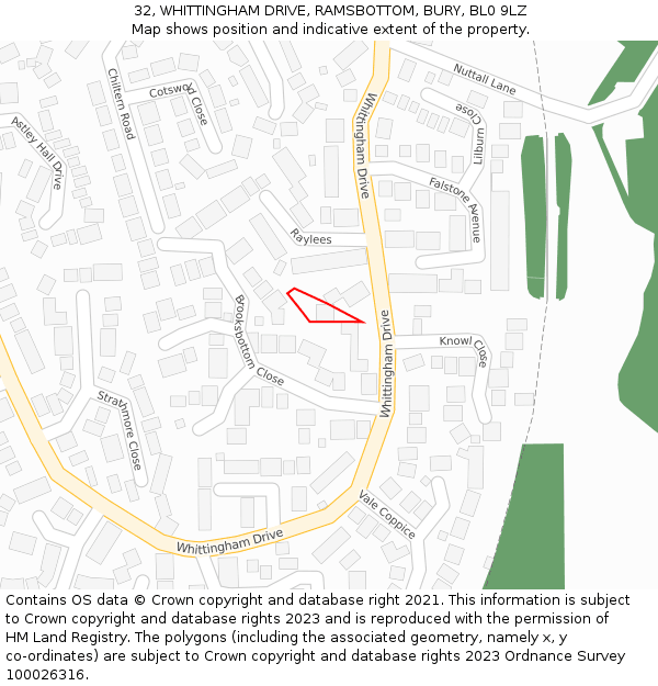 32, WHITTINGHAM DRIVE, RAMSBOTTOM, BURY, BL0 9LZ: Location map and indicative extent of plot