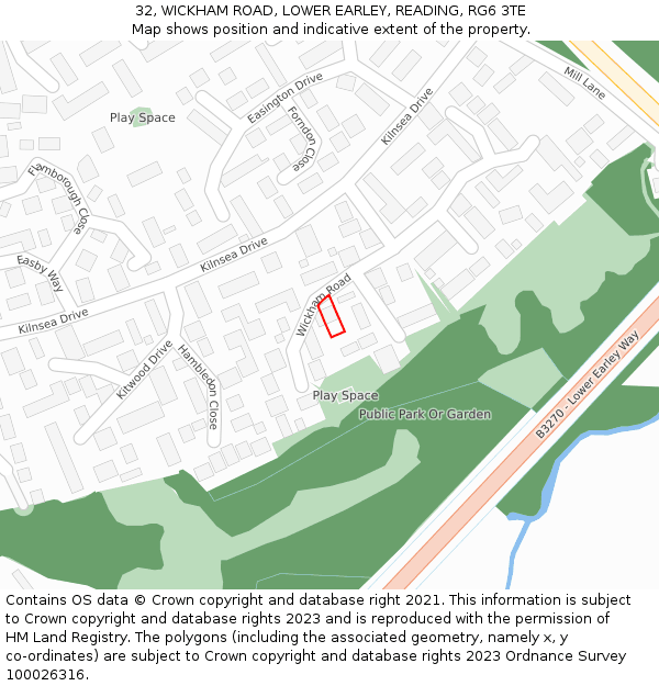 32, WICKHAM ROAD, LOWER EARLEY, READING, RG6 3TE: Location map and indicative extent of plot