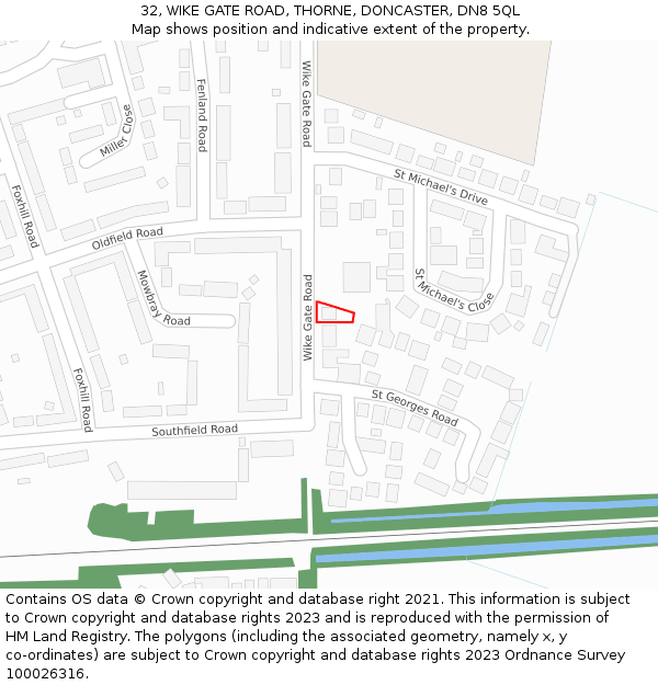 32, WIKE GATE ROAD, THORNE, DONCASTER, DN8 5QL: Location map and indicative extent of plot