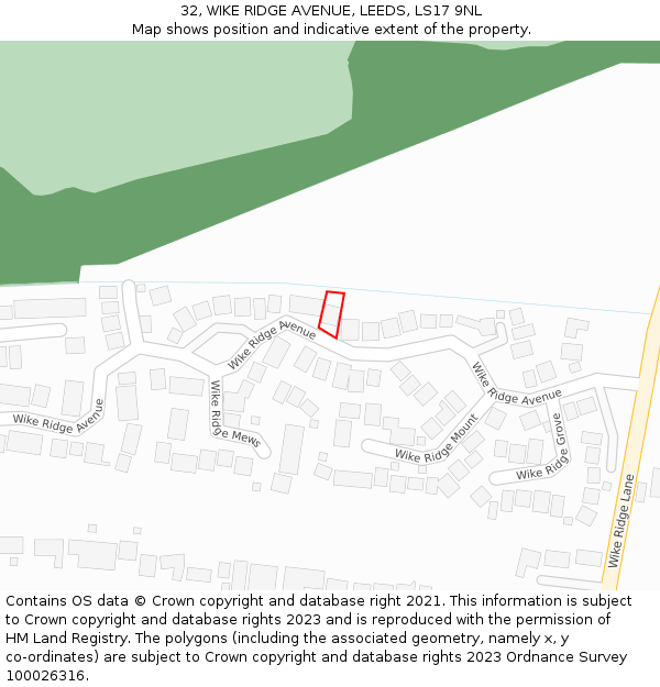 32, WIKE RIDGE AVENUE, LEEDS, LS17 9NL: Location map and indicative extent of plot