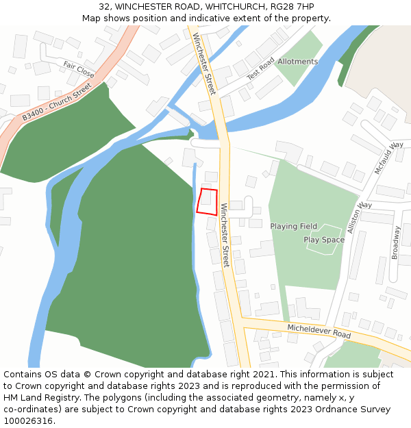 32, WINCHESTER ROAD, WHITCHURCH, RG28 7HP: Location map and indicative extent of plot