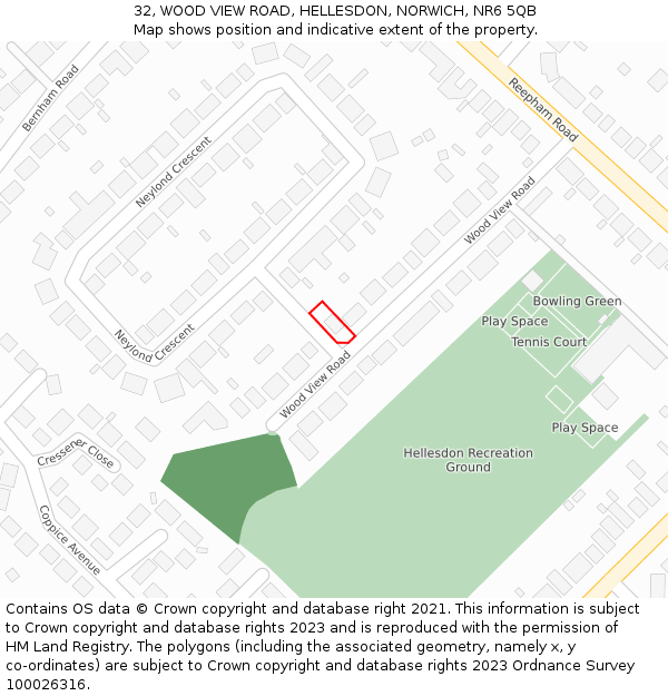 32, WOOD VIEW ROAD, HELLESDON, NORWICH, NR6 5QB: Location map and indicative extent of plot