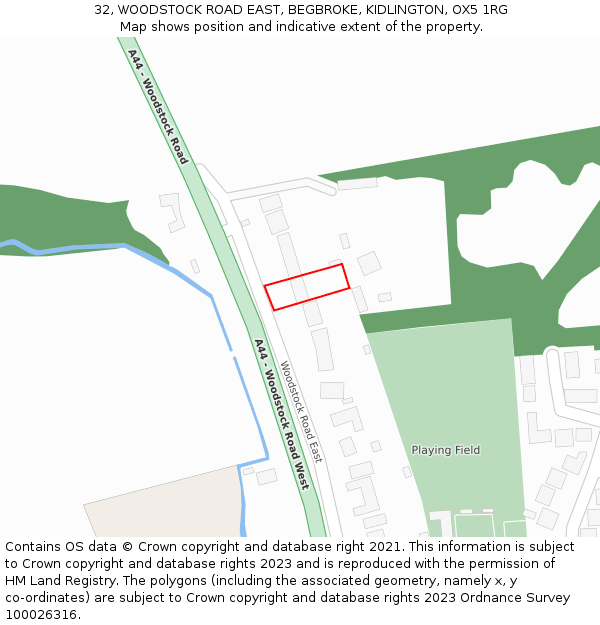 32, WOODSTOCK ROAD EAST, BEGBROKE, KIDLINGTON, OX5 1RG: Location map and indicative extent of plot