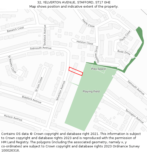 32, YELVERTON AVENUE, STAFFORD, ST17 0HE: Location map and indicative extent of plot