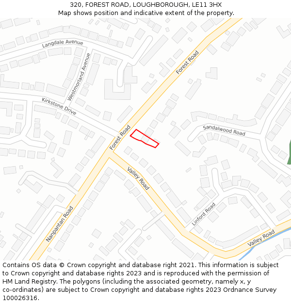 320, FOREST ROAD, LOUGHBOROUGH, LE11 3HX: Location map and indicative extent of plot