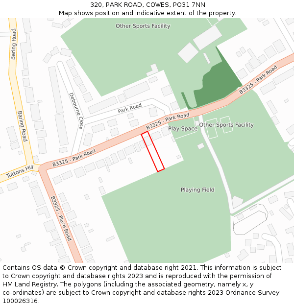 320, PARK ROAD, COWES, PO31 7NN: Location map and indicative extent of plot
