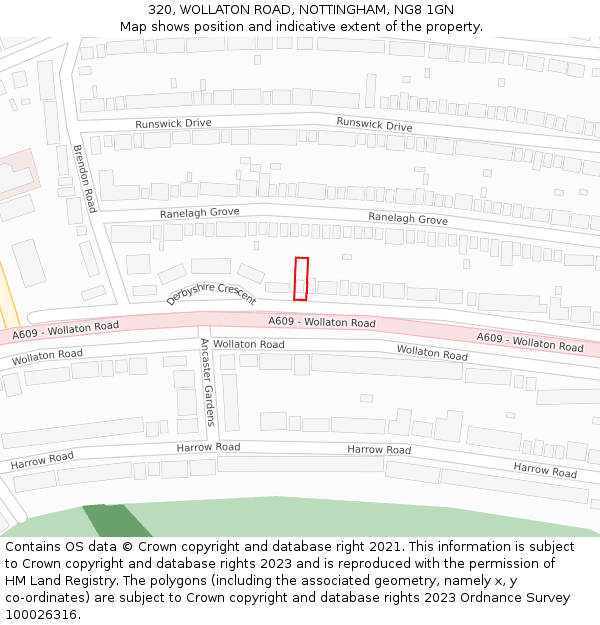 320, WOLLATON ROAD, NOTTINGHAM, NG8 1GN: Location map and indicative extent of plot