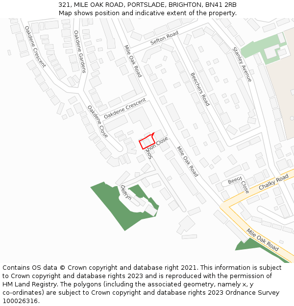 321, MILE OAK ROAD, PORTSLADE, BRIGHTON, BN41 2RB: Location map and indicative extent of plot
