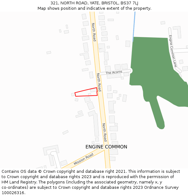 321, NORTH ROAD, YATE, BRISTOL, BS37 7LJ: Location map and indicative extent of plot