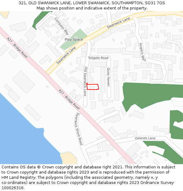 321, OLD SWANWICK LANE, LOWER SWANWICK, SOUTHAMPTON, SO31 7GS: Location map and indicative extent of plot