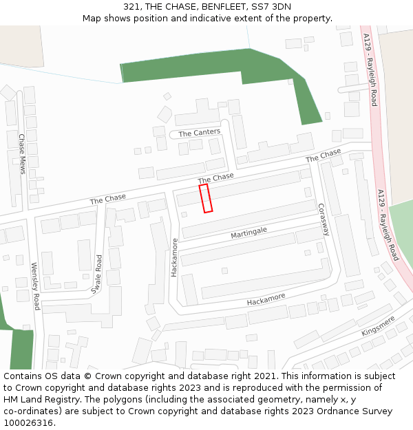 321, THE CHASE, BENFLEET, SS7 3DN: Location map and indicative extent of plot