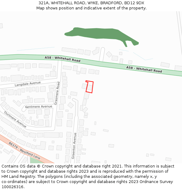 321A, WHITEHALL ROAD, WYKE, BRADFORD, BD12 9DX: Location map and indicative extent of plot