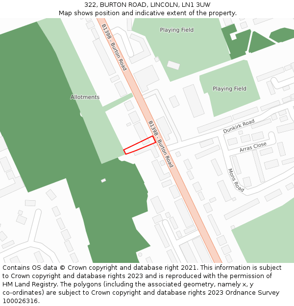 322, BURTON ROAD, LINCOLN, LN1 3UW: Location map and indicative extent of plot