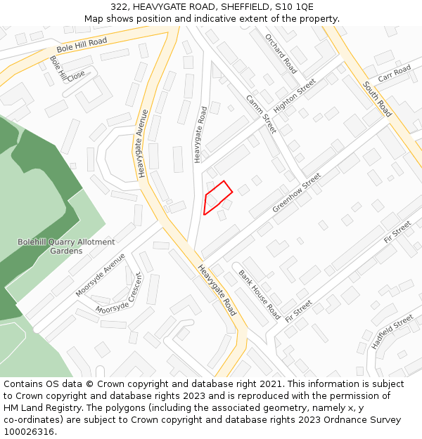 322, HEAVYGATE ROAD, SHEFFIELD, S10 1QE: Location map and indicative extent of plot