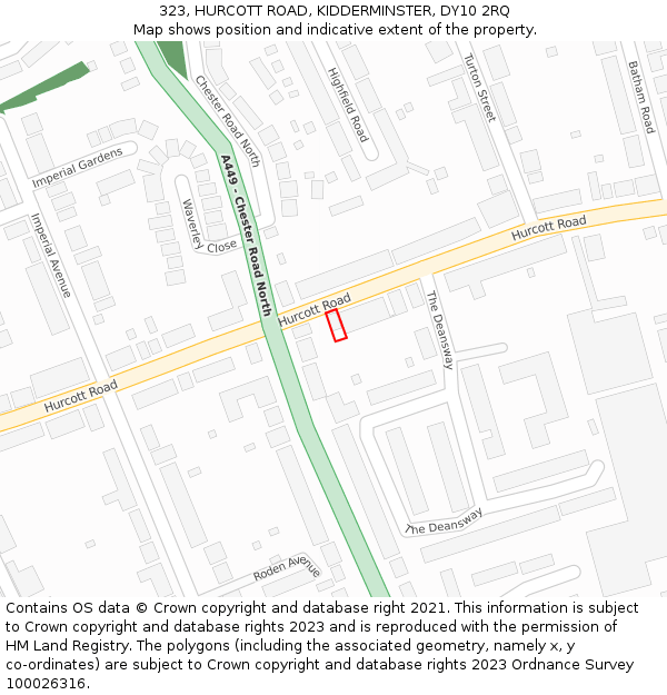 323, HURCOTT ROAD, KIDDERMINSTER, DY10 2RQ: Location map and indicative extent of plot