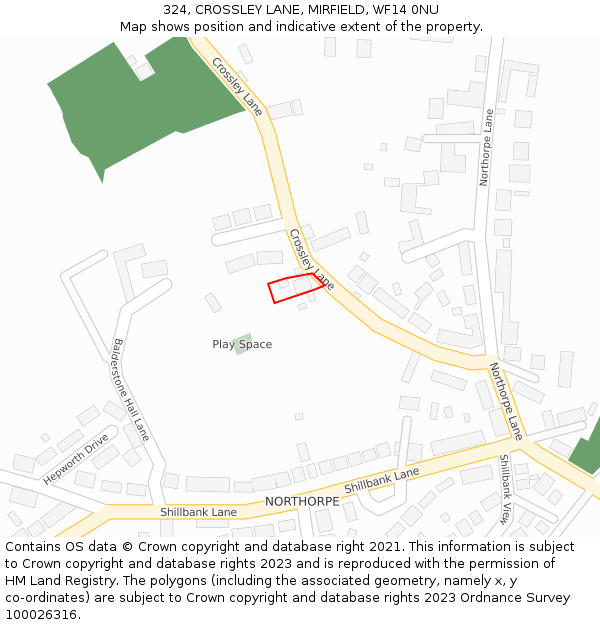 324, CROSSLEY LANE, MIRFIELD, WF14 0NU: Location map and indicative extent of plot